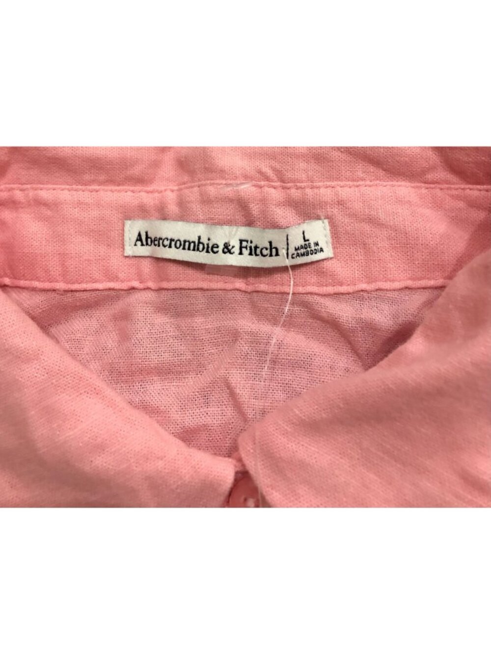 Abercrombie & Fitch 90s Cropped Linen-Blend Button-Up Shirt Large Pink New Tags - Picture 3 of 6
